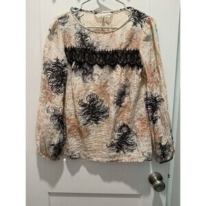 Trina Turk Feather Semi Sheer Silk Cotton Romantic Blouse Top Medium
